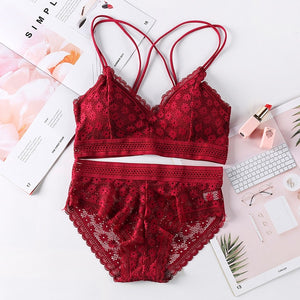 Colorful Lace Cross Bra Set