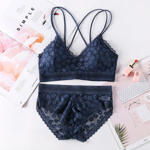 Colorful Lace Cross Bra Set