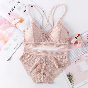 Colorful Lace Cross Bra Set