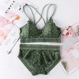 Colorful Lace Cross Bra Set